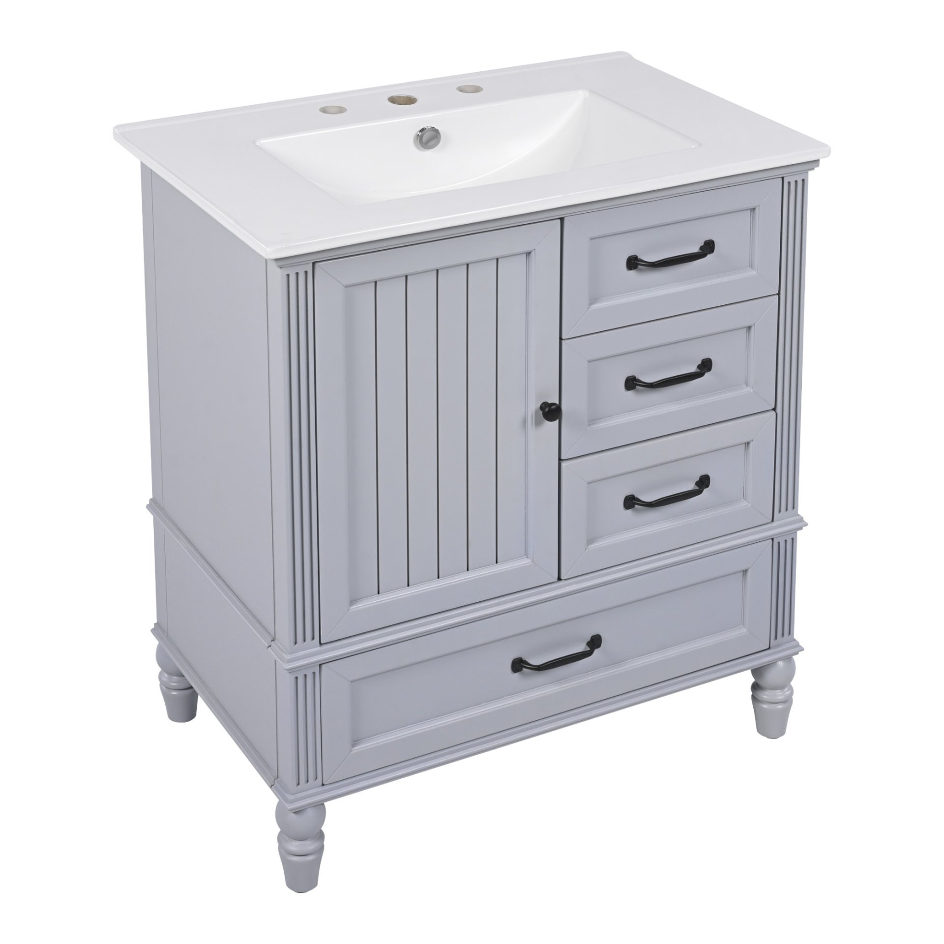 30" Bathroom Vanity With Sink, Bathroom Cabinet With A Door, 3 Drawers Legs, Adiustable Foot Pads - Gray - Image 10