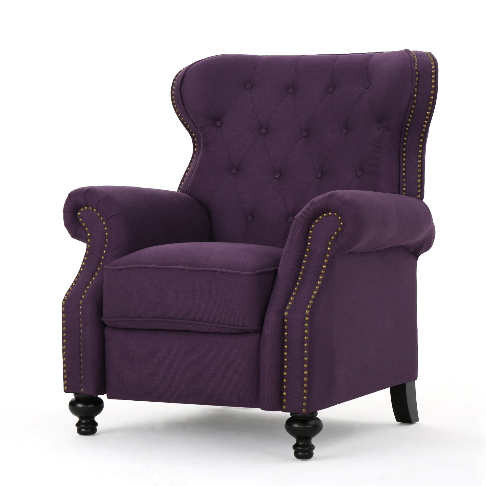 Accented Push Back Recliner Chair With Rolled Arms, Cocooning Comfort - Plum - Image 4