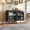 Modern Metal Sideboard Cabinet With 4 Glass Doors, Steel Kitchen Storage And Coffee Bar Cabinet - Black - Image 2