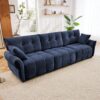 Modern 3 Seater Sofa Set And Pillows Frame, Textured Cover - Blue - Image 14