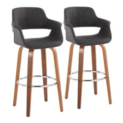 Vintage Flair - Mid-Century Modern Fixed Height Barstool With Swivel & Round Footrest (Set of 2) - Walnut / Charcoal