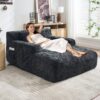 Chenille Interior Lazy Sofa Chaise Lounge Armchair With 3 Pillows And Armrests, Soft Chenille - Black - Image 2