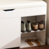 Modern Design Entryway Bench With Adjustable 3 Tier Flip-Up Drawers And Hidden Cabinet - White - Image 8