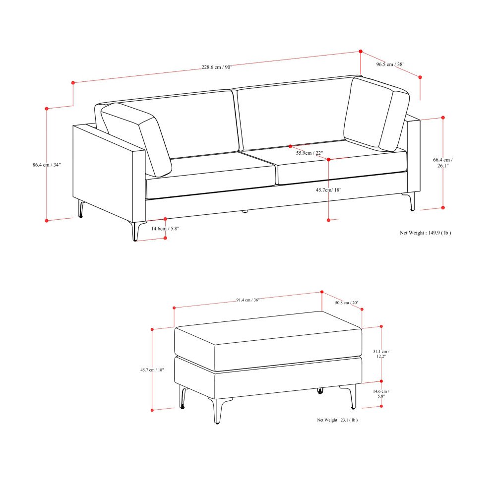 Ava - Mid Century Sofa With Ottoman Set - Cream - Image 14