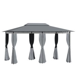 Outsunny - Patio Gazebo, Outdoor Gazebo Canopy Shelter With Curtains, Vented Roof, Steel Frame For Garden, Lawn, Backyard And Deck, - Sage Gray