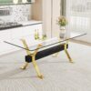 Modern Tempered Glass Dining Table With Metal Legs And Crossbars - Transparent - Image 2