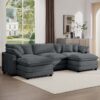 Modern Oversized Modular Cushion Sofa With Ottoman Corduroy L Shaped Low Back Deep Seating Sofa Set - Gray - Image 9