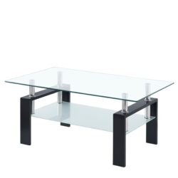 Modern Tempered Glass Coffee Table With 2 Layers And Waterfall Edges For Living Room - Transparent