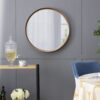 Round Pine Wood Mirror, Wall Mounted Mirror Home Decor For Bathroom Living Room - Brown - Image 7