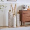 Floor Metal Vases Decorated Metal Vases (Set of 3) Gorgeous Home Decoration Large Glazed Metal Vases - White / Gold - Image 9