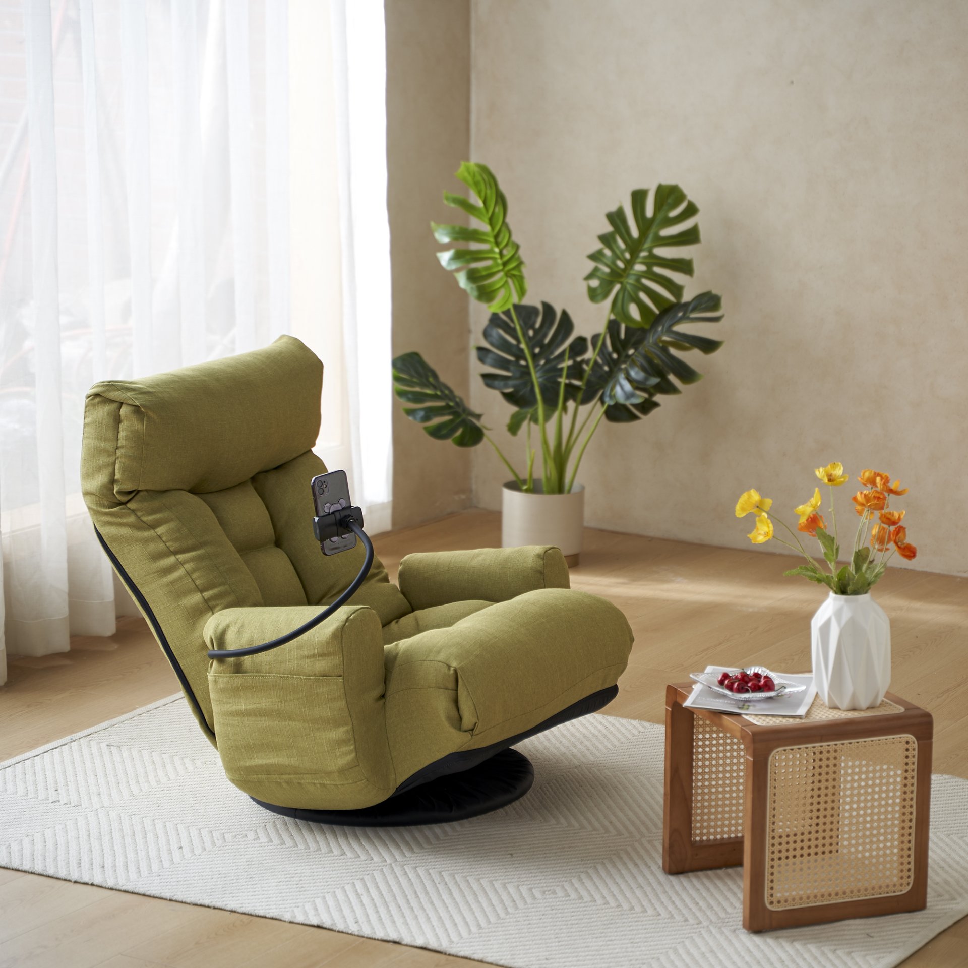Adjustable Swivel Lounge Chair With 360 Degree Rotating Seat And Headrest Support Leisure Chair Deck Chair Game Chair For Living Room - Green - Image 10