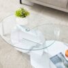 Modern Marble Pattern Coffee Table Versatile Design, Tempered Glass, Oval Countertop - Transparent / White - Image 11
