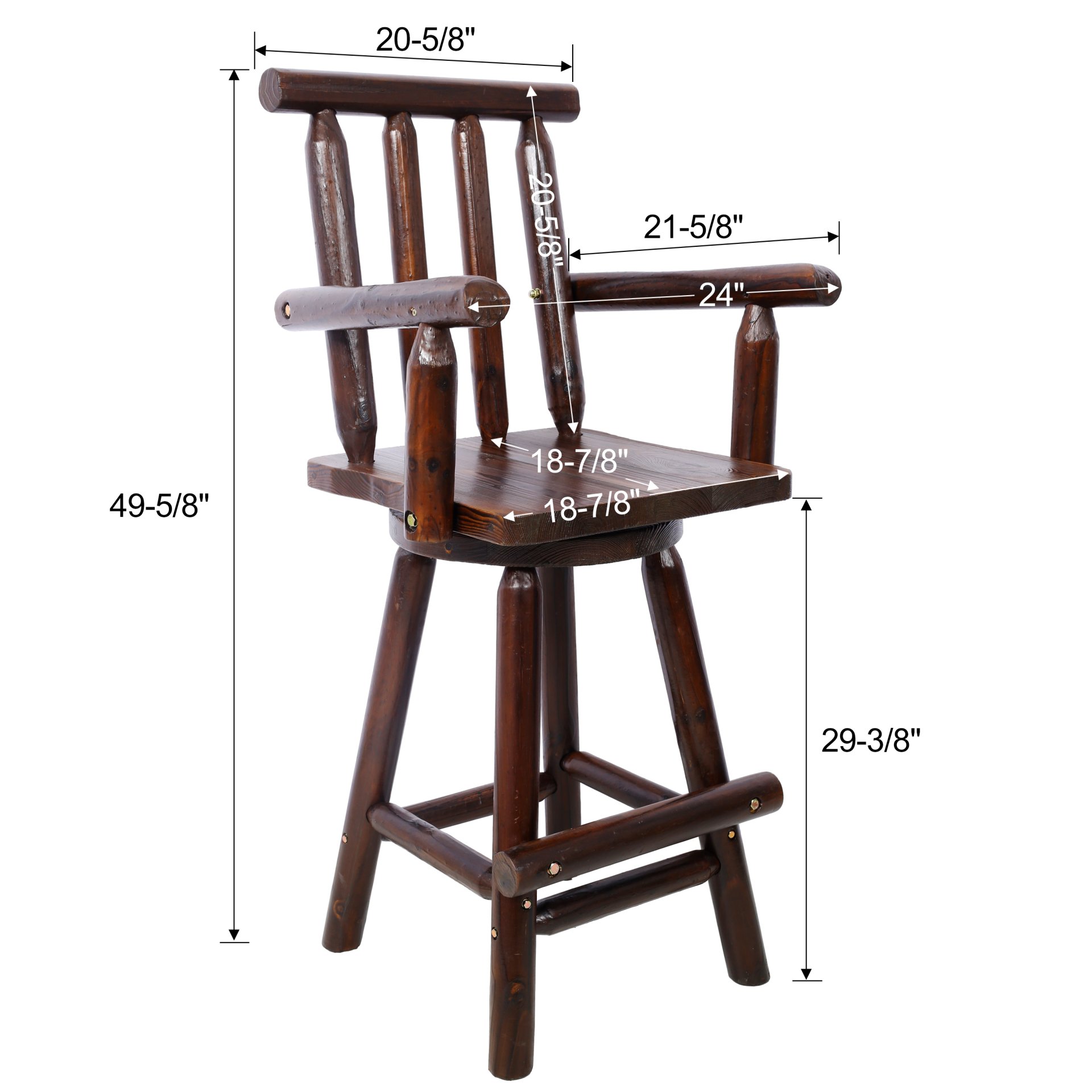 Rustic Bar Stool Fir Wood Construction, Chair With Footrest, Wide Armrest, Rustic Kitchen Stool, Tall Bistro Chair For Dining Room, Restaurant, Pub, 4 Foot - Brown - Image 3