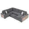 U-Shaped Sectional Sofa Pull-Out Sofa Bed With Two USB Ports, A Storage Chaise Lounge And Four Back Pillows For Living Room - Gray - Image 15