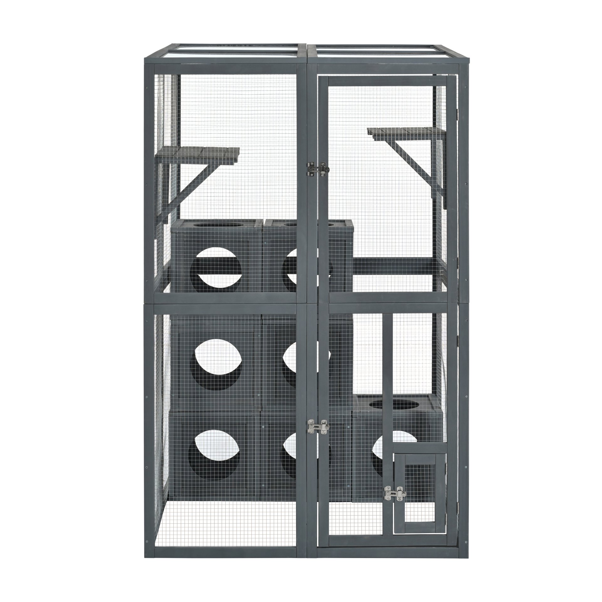Outdoor Cat House With Shelves And Weather Protection, Removable Wood Boxes - Gray - Image 12