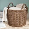 Round Cone Woven Resin Wicker Basket With Handles For Versatile Storage - Walnut Brown - Image 2