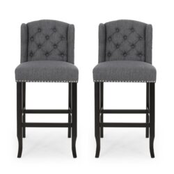 Solara - Fabric Tufted Counter Stool With Nailhead Accents (Set of 2) - Charcoal