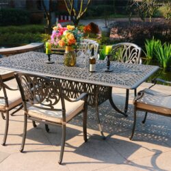 Rectangular 6 Person 84.2" Long Dining Set With Sunbrella Cushions - Gray / Ivory