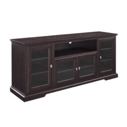 Transitional Classic 70" TV Stand For 80" TVs With 4 Glass Doors - Espresso