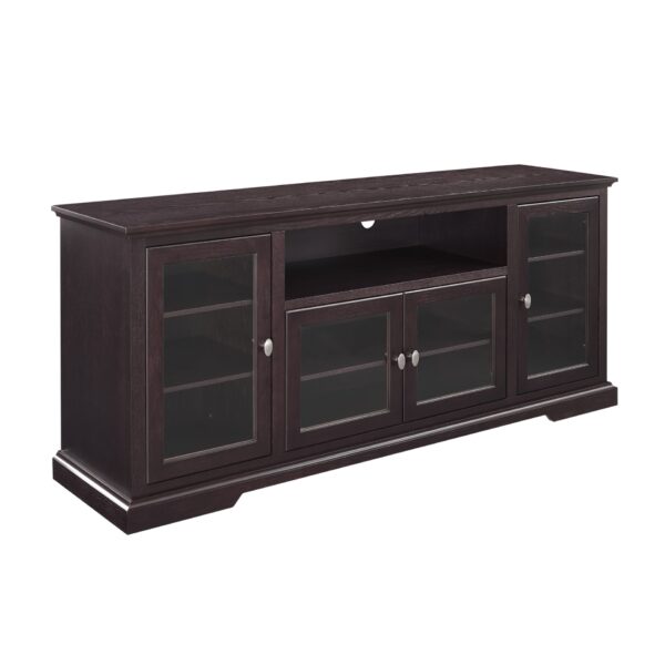Transitional Classic 70" TV Stand For 80" TVs With 4 Glass Doors - Espresso
