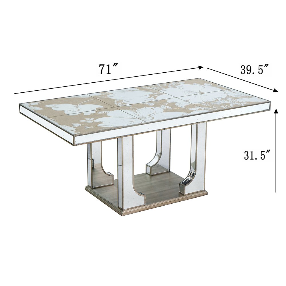 Large Mirrored Dining Table With Elegant Floral Design And - Silver Multi - Image 5