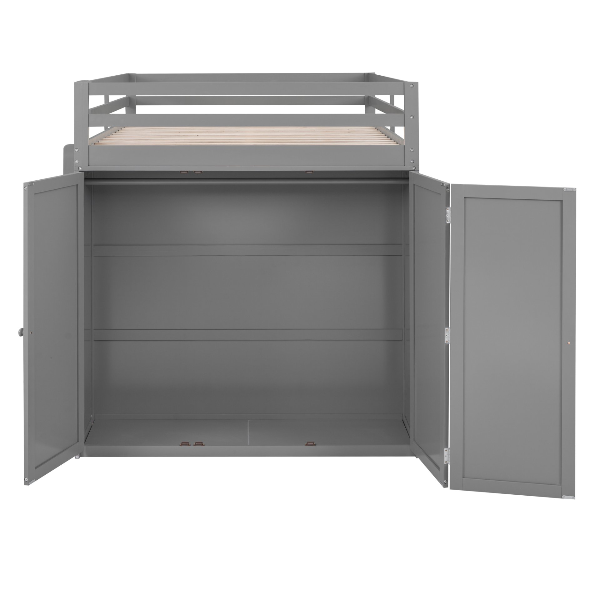 Full Size Loft Bed With Drawers, Desk, And Wardrobe - Gray - Image 8