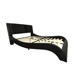 King Size Upholstered Platform Bed Frame With LED Lighting, Bluetooth Connection To Play Music Control, Backrest Vibration Massage, Curve Design, Wood Slat Support, Exhibited Speakers - Black