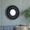 Round Carter Wooden Mirror WithIron Frame Neutral Colorway Wall Decor For Live Space - Golden Black - Image 6