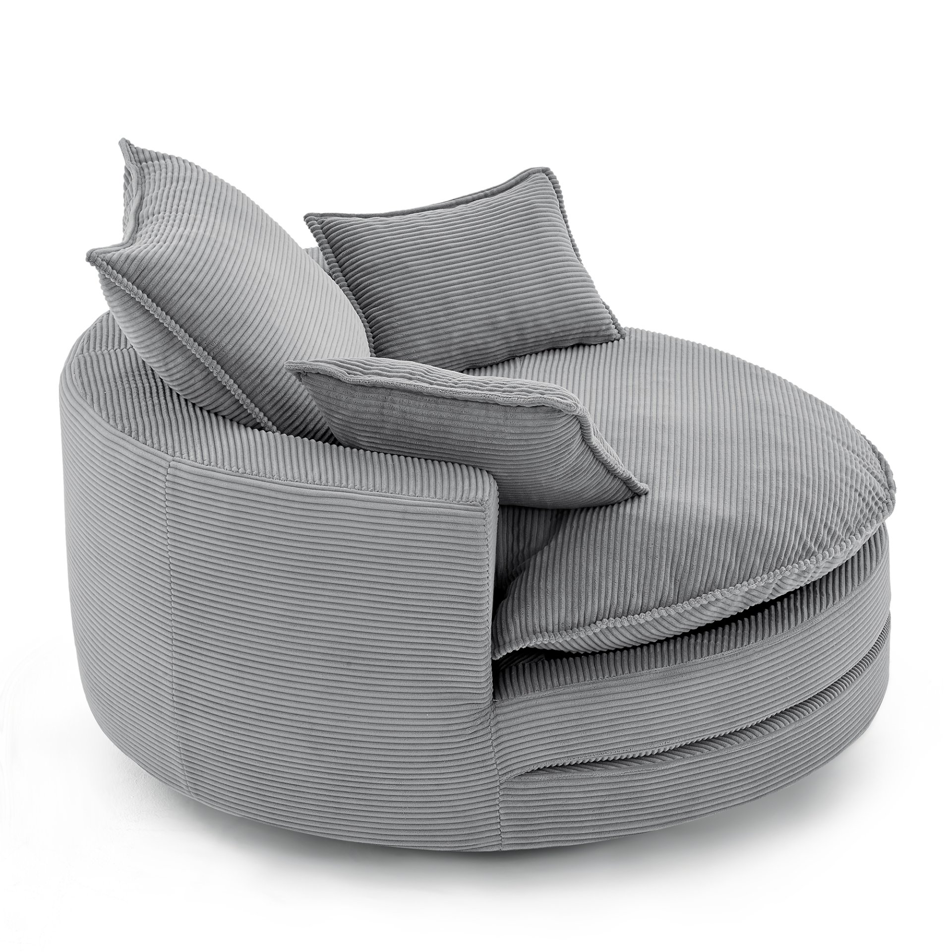 360° Swivel Sofa Chair Accent Barrel Chair With Dual Layer Cushion And 3 Removable Pillows, Corduroy - Gray - Image 13