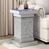 Square Mirrored End Table With Led Lights, Modern Side Table With Crushed Diamond For Living Room - Silver - Image 3