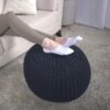 Bordeaux - Knitted Cotton Round Pouf Ottoman And Floor Cushion - Navy Blue - Image 2