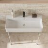 31.5" Ceramic Bathroom Console Sink With Overflow Polished Nickel Legs Modern Vanity Basin - White - Image 6