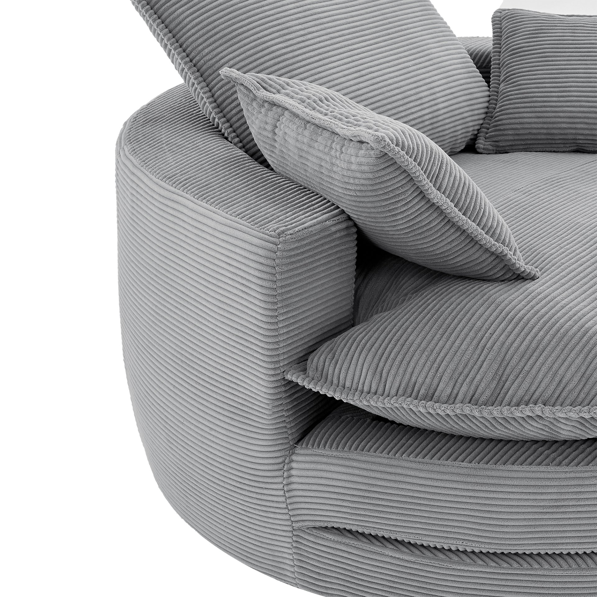 360° Swivel Sofa Chair Accent Barrel Chair With Dual Layer Cushion And 3 Removable Pillows, Corduroy - Gray - Image 21