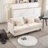 Mid Century Modern Chenille Fabric Loveseat Sofa With Brown Wood Feet, 2 Seat Upholstered Couch For Living Room And Bedroom - Beige - Image 7
