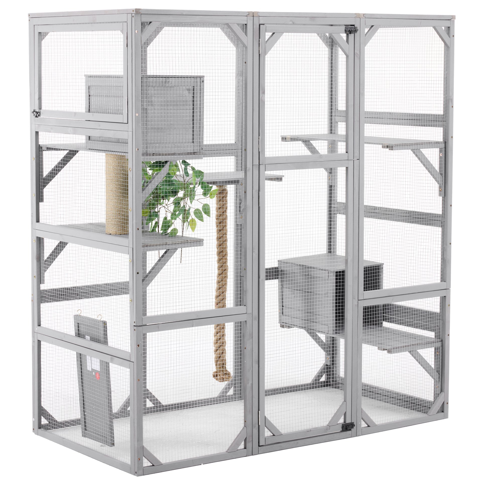 Outdoor Cat House, Diy Cat Enclosure Catio With Double Enter Doors - Light Gray - Image 13
