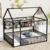 Full Size Bed House Frame With Fence And Shelves - Black - Image 8