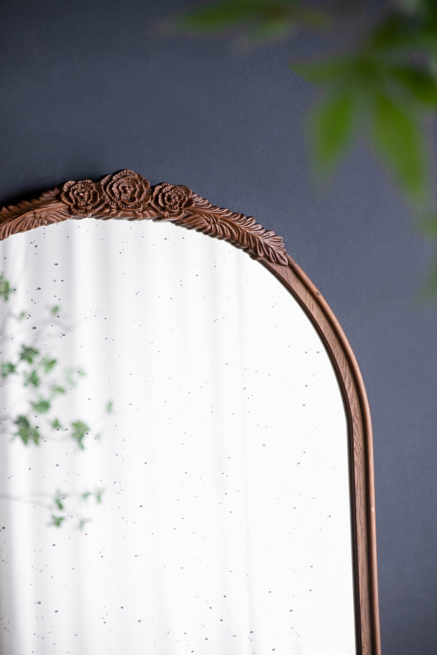 Hand Carved Rose Antique Mirror Frame, Large Arch Mirror Wall Decor For Living Room, Bathroom, Entryway - Brown - Image 6