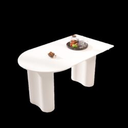 Modern Cream Style Dining Table With Round Wave Legs, 4 - 8 Person - Cream White