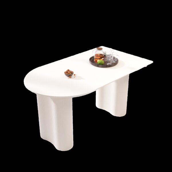 Modern Cream Style Dining Table With Round Wave Legs, 4 - 8 Person - Cream White