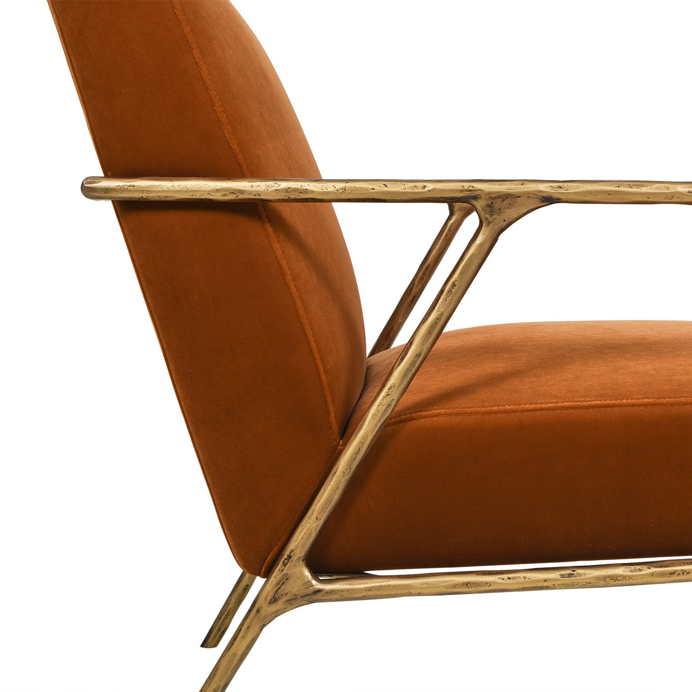 Aerin - Hammered Brass Upholstered Accent Arm Chair - Burnt Orange - Image 5
