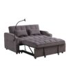 Modern Velvet Loveseat Futon Sofa W / Pullout Bed, Adjustable Reclining Backrest, Toss Pillows - Dark Gray - Image 7