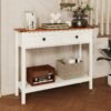 Farmhouse Style Console Table With 2 Drawers And Bottom Storage Shelf - Antique White - Image 15