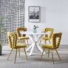 Modern Chair With Iron Tube Legs, Soft Cushions And Comfortable Backrest, Suitable For Dining Room, Living Room, Cafe, Hairball Back (Set of 4) - Yellow / Gold - Image 7