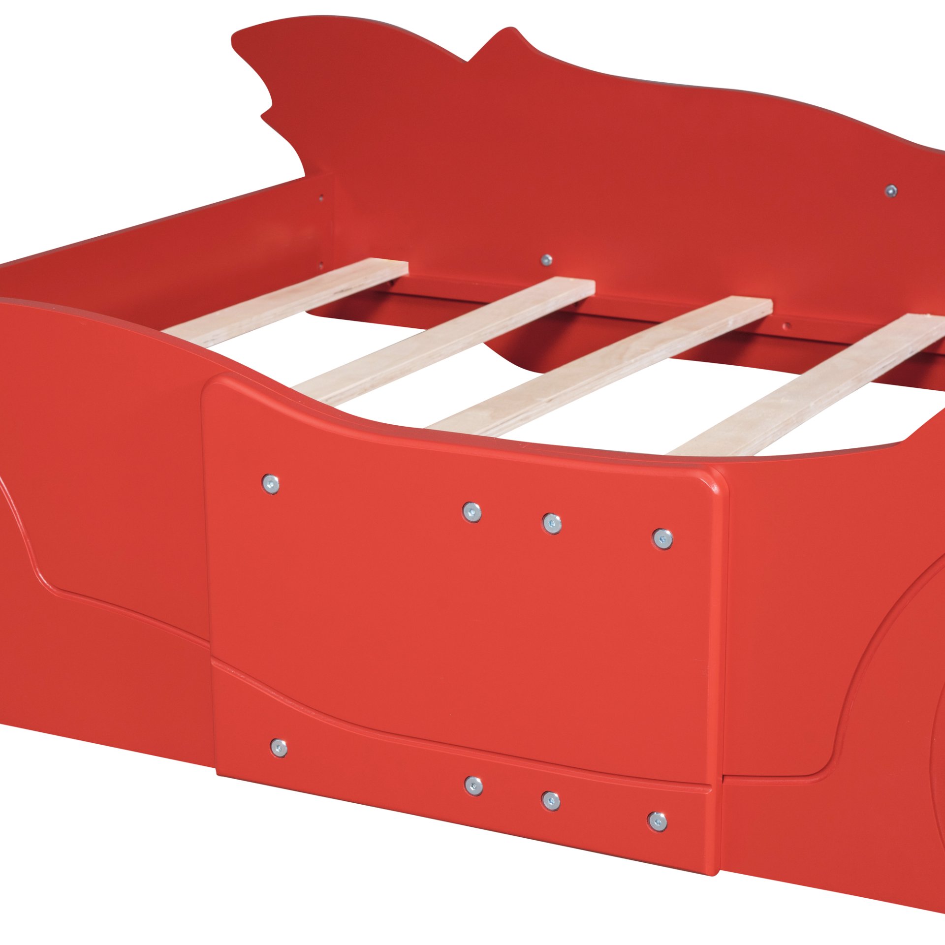 Full Size Race Car Shaped Platform Bed & Wheels - Red - Image 9