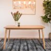 Retro Mid Century Dining Table With Faux Wood Top Solid Wood Legs - Natural - Image 2