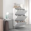 Modern Shoe Storage Cabinet With 3 Flip Drawers And Metal Frame For Entryway - Brushed Nickel - Image 12
