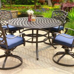 Round 4 Person 49" Long Aluminum Dining Set With Cushions With Swivel Chairs - Navy Blue