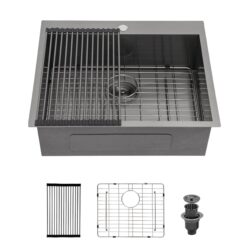 25" Drop In Kitchen Sink 16 Gauge Stainless Steel Topmount - Light Gray