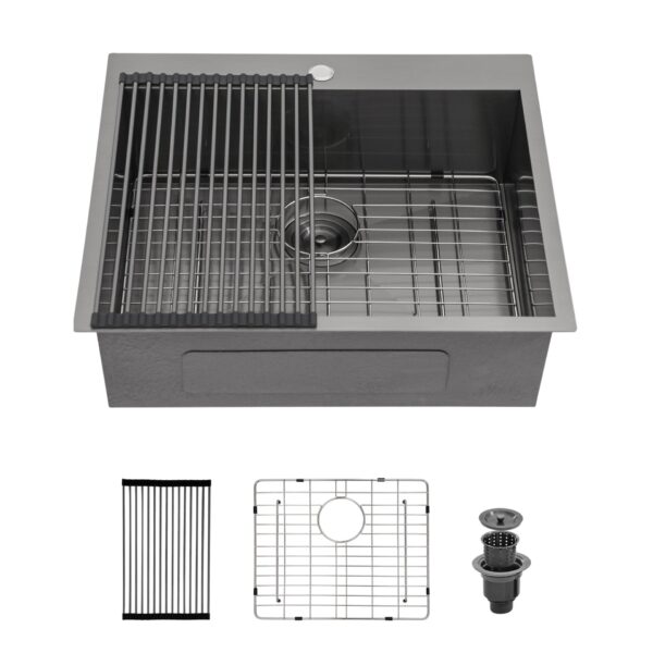 25" Drop In Kitchen Sink 16 Gauge Stainless Steel Topmount - Light Gray