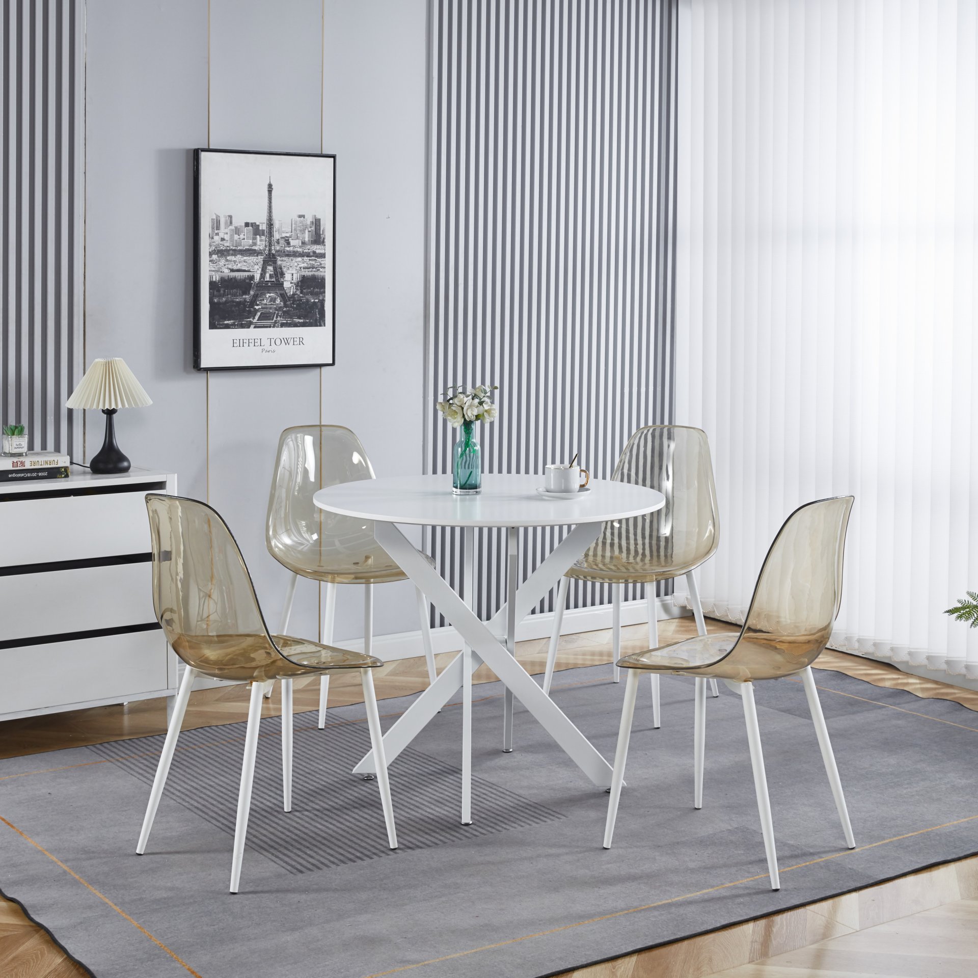 Dining Table With Cross Metal Leg And MDF Top, Modern Space Saving Kitchen Table For Living Room Legs, Round Table - White - Image 7